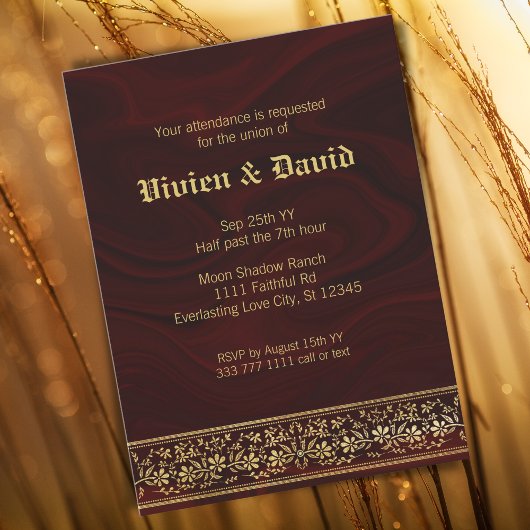 Elegant Burgundy Gold Floral Wedding Kaart