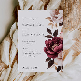 Elegant Burgundy Gold Floral Wedding Kaart