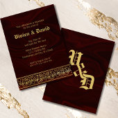 Elegant Burgundy Gold Floral Wedding Kaart