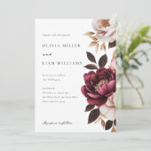 Elegant Burgundy Gold Floral Wedding Kaart (Staand voorkant)