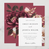 Elegant Burgundy Gold Floral Wedding Kaart (Voorkant / Achterkant)