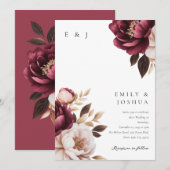 Elegant Burgundy Gold Floral Wedding Kaart (Voorkant / Achterkant)