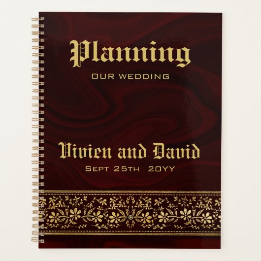 Elegant Burgundy Gold Floral Wedding Planner (Voorkant)