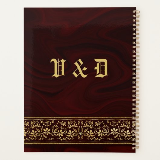 Elegant Burgundy Gold Floral Wedding Planner (Achterkant)