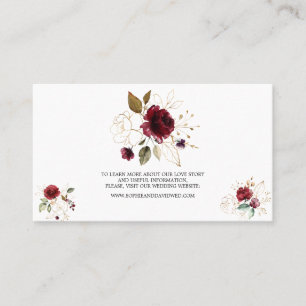 Elegant Burgundy Gold Floral Wedding Website Visitekaartje