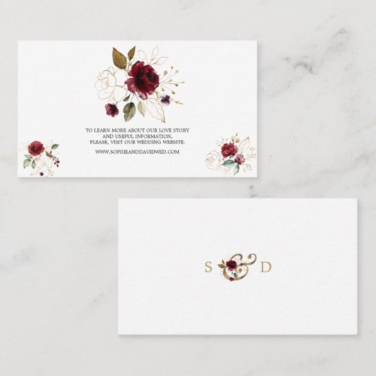 Elegant Burgundy Gold Floral Wedding Website Visitekaartje (Voorkant / Achterkant)