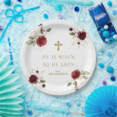 Elegant Burgundy Gold Flowers Hij is raster Papieren Bordje (Feest)