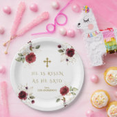 Elegant Burgundy Gold Flowers Hij is raster Papieren Bordje (Feest)