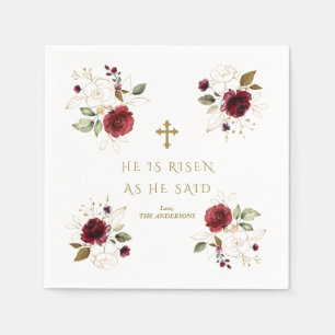 Elegant Burgundy Gold Flowers Hij is raster Servet