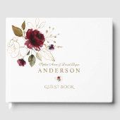 Elegant Burgundy Gold Flowers Monogram Weddenschap Gastenboek (Voorkant)