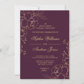 Elegant Burgundy & Gold Flowers Weddenschap Kaart (Voorkant)