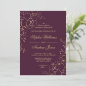 Elegant Burgundy & Gold Flowers Weddenschap Kaart (Staand voorkant)