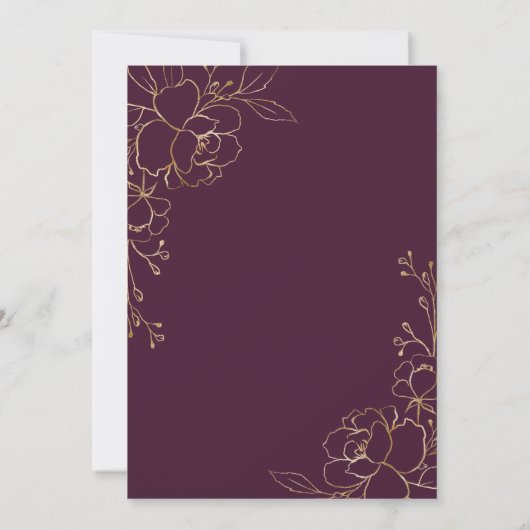 Elegant Burgundy & Gold Flowers Weddenschap Kaart (Achterkant)