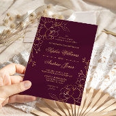 Elegant Burgundy & Gold Flowers Weddenschap Kaart
