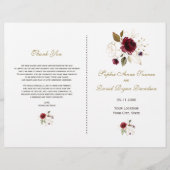 Elegant Burgundy Gold Flowers Wedding Programme (Voorkant)