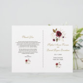 Elegant Burgundy Gold Flowers Wedding Programme (Staand voorkant)