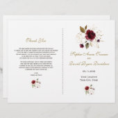 Elegant Burgundy Gold Flowers Wedding Programme (Voorkant / Achterkant)