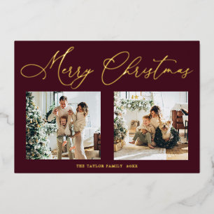Elegant Burgundy Gold Foil Merry kerst Folie Feestdagenkaart