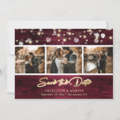 Elegant Burgundy Gold Foil Wood Weduwfoto Save The Date (Voorkant)