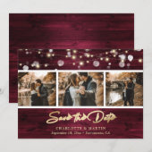 Elegant Burgundy Gold Foil Wood Weduwfoto Save The Date (Voorkant / Achterkant)