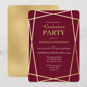 Elegant Burgundy Gold Geometric Graduparty Kaart