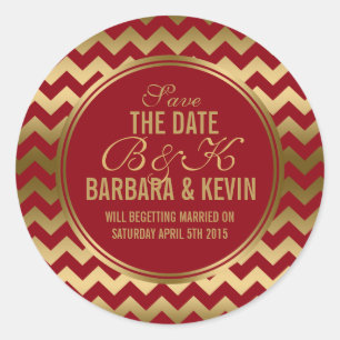 Elegant Burgundy & Gold Geometric Zigzag Chevron 2 Ronde Sticker