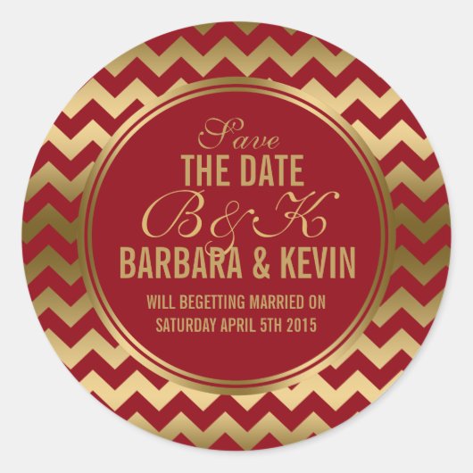 Elegant Burgundy & Gold Geometric Zigzag Chevron 2 Ronde Sticker (Voorkant)