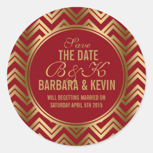 Elegant Burgundy & Gold Geometric Zigzag Chevron Ronde Sticker