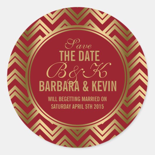 Elegant Burgundy & Gold Geometric Zigzag Chevron Ronde Sticker (Voorkant)
