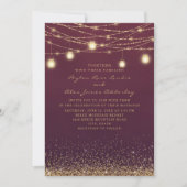 Elegant Burgundy Gold Glitter String Light Wedding Kaart (Voorkant)