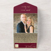 Elegant Burgundy Gold Glitter Wedding All In One Uitnodiging (Buitenkant)