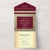 Elegant Burgundy Gold Glitter Wedding All In One Uitnodiging (Binnen)