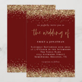 Elegant Burgundy Gold Glitter Wedding Kaart (Voorkant / Achterkant)