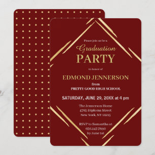 Elegant Burgundy Gold High School Graduparty Kaart
