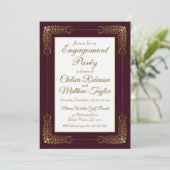 Elegant Burgundy Gold Lace Lijst Engagement Party Kaart (Staand voorkant)