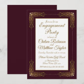 Elegant Burgundy Gold Lace Lijst Engagement Party Kaart (Voorkant / Achterkant)