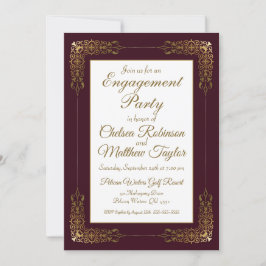 Elegant Burgundy Gold Lace Lijst Engagement Party Kaart