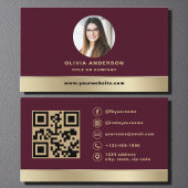 Elegant Burgundy Gold Logo QR Code Photo Visitekaartje