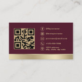 Elegant Burgundy Gold Logo QR Code Photo Visitekaartje (Achterkant)