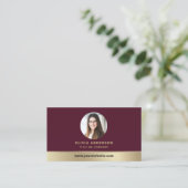 Elegant Burgundy Gold Logo QR Code Photo Visitekaartje (Staand voorkant)