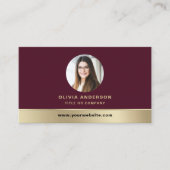 Elegant Burgundy Gold Logo QR Code Photo Visitekaartje (Voorkant)