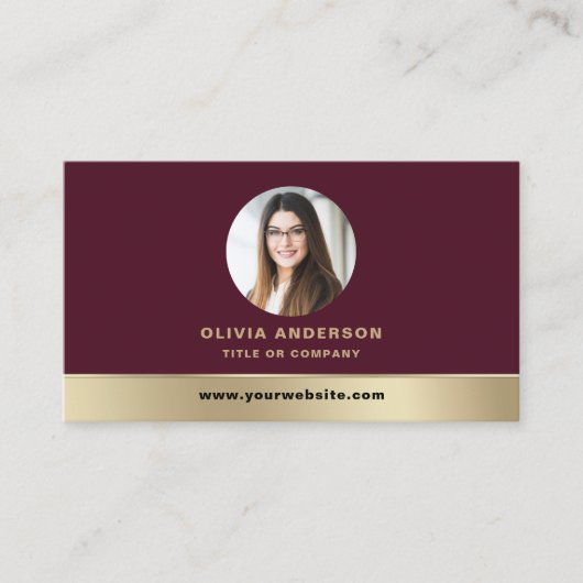 Elegant Burgundy Gold Logo QR Code Photo Visitekaartje (Voorkant)