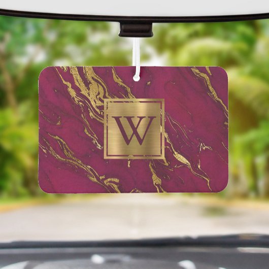 Elegant Burgundy Gold Marble Monogram Luchtverfrisser