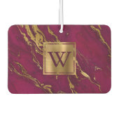 Elegant Burgundy Gold Marble Monogram Luchtverfrisser (Voorkant)
