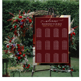 Elegant Burgundy Gold Marble Wedding Seating Chart Poster