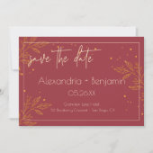 Elegant Burgundy & Gold Modern Wedding Save The Date (Voorkant)