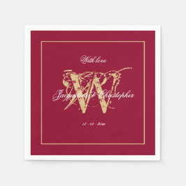 Elegant Burgundy Gold Monogram Names Chic Wedding Servet