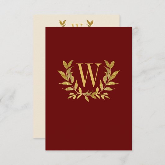 Elegant Burgundy Gold Monogram Weddenschap Bedankkaart (Voorkant / Achterkant)
