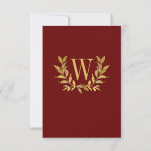 Elegant Burgundy Gold Monogram Weddenschap Bedankkaart