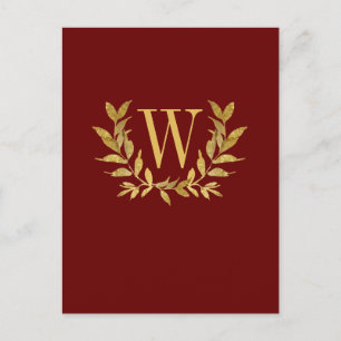 Elegant Burgundy Gold Monogram Weddenschap Briefkaart
